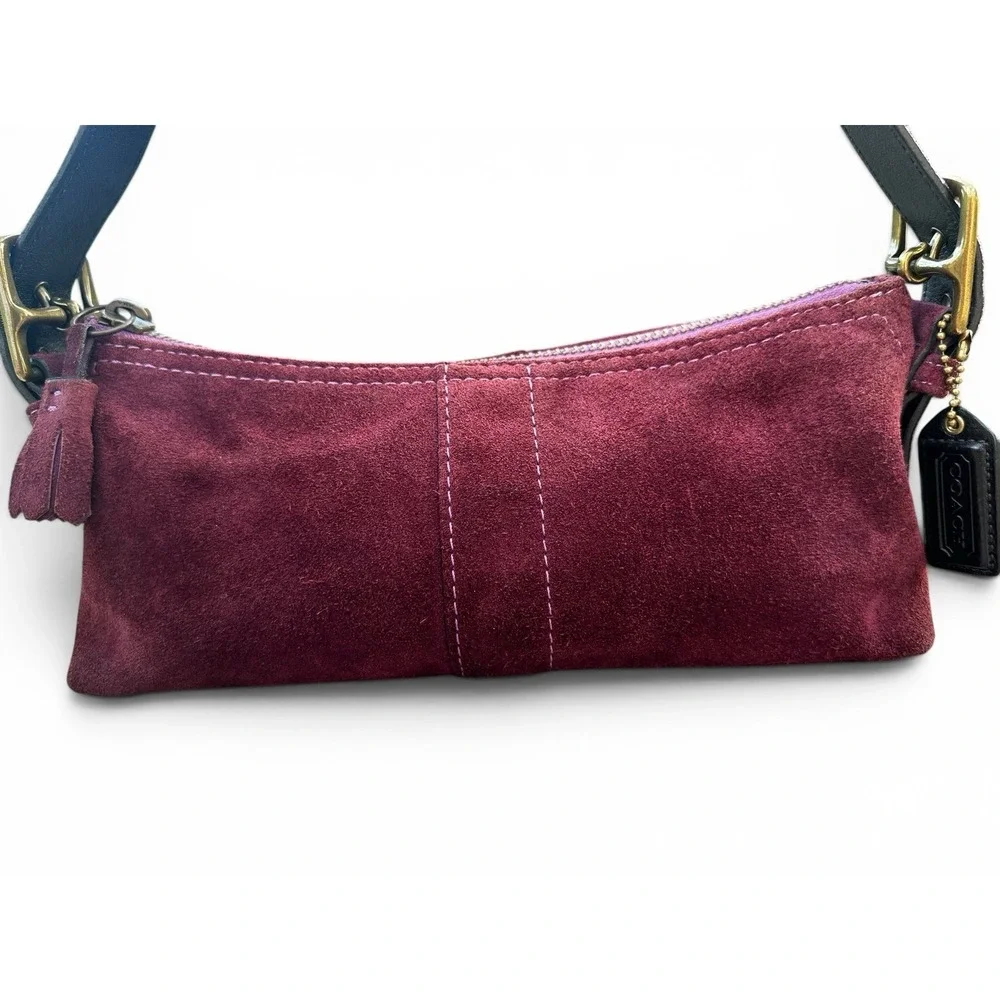 Coach Vintage Y2K Suede Burgundy East West Demi Baguette Purse Bag 7470 RARE
